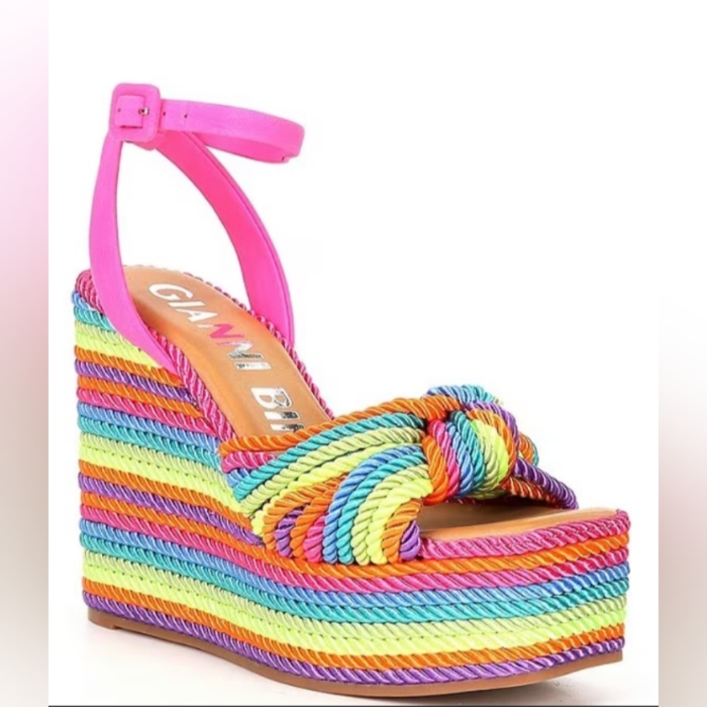 Gianni Bini Rainbow Striped Platform Sandals with Pink Straps - Picture 3 of 16